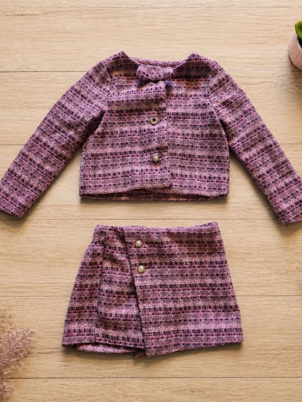 btween Girls Tweed Jacket Skort Set Pink 2 Piece Size 4T